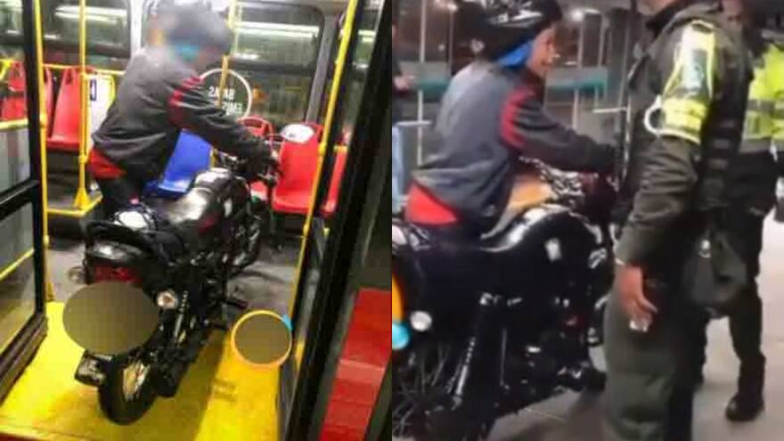 En Bogotá: hombre subió una motocicleta a bus de Transmilenio