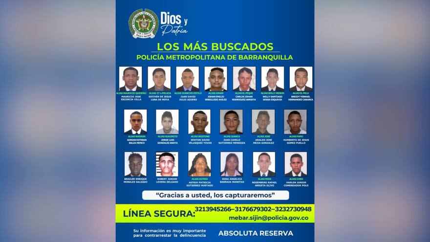 Policía presentó el cartel de los más buscados por el delito de homicidio en Barranquilla