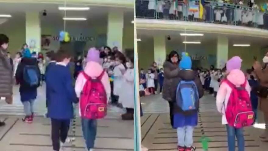 Niños ucranianos tuvieron una emotiva bienvenida en un colegio en Italia
