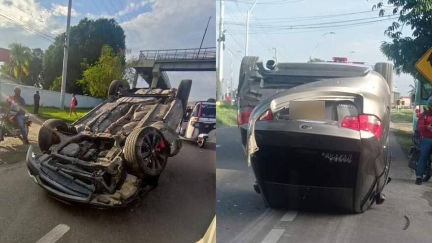 Carro queda volcado frente a entrada de la sede deportiva ‘Bomboná’ de Junior