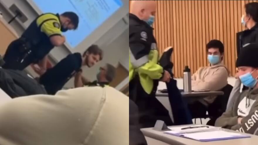 Joven es esposado y sacado de universidad por no usar tapaboca