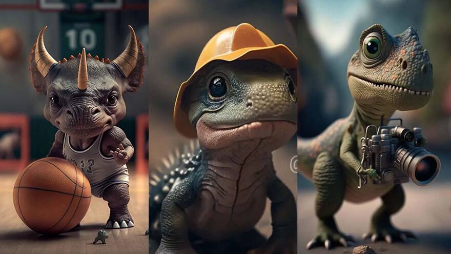 Las dinoprofesiones que son tendencia: Las ilustraciones creadas con Inteligencia Artificial con memes de dinosaurios