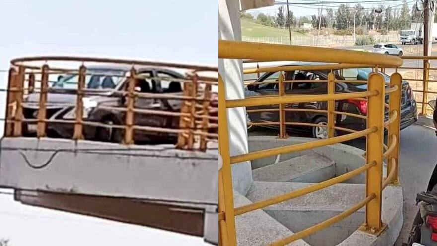 Video: Conductor quiso cruzar en su carro un puente peatonal para evitar un trancón. ¿Lo logró?