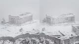 La Acrópolis de Atenas se tiñe de blanco: nevada en Europa dejó ver una extraña imagen de la joya de la Grecia clásica