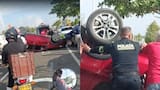 Fuerte accidente en el Gran Malecón: un vehículo se volcó a la altura de la estatua de Shakira