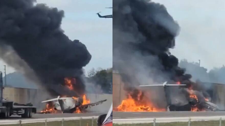 Video: Avioneta se incendia tras accidentarse en autopista de Florida, Estados Unidos