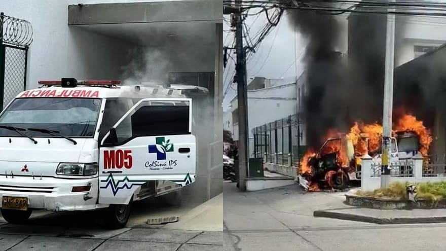 Ambulancia se incendia mientras estaba estacionada en una clínica en Montería