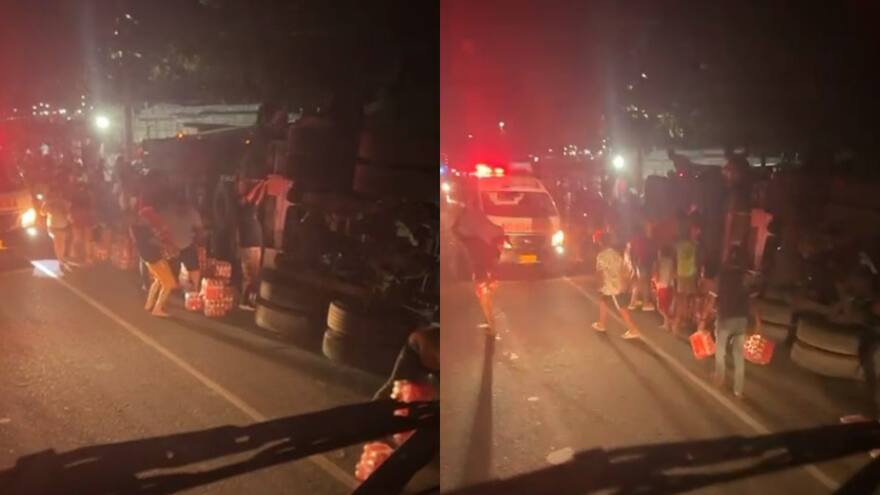 Video: saquean camión que se accidentó en vía Ciénaga, Magdalena