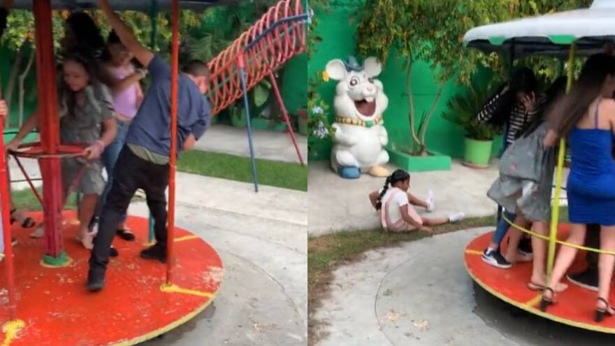 Video viral: pasó de todo en un juego de niños; uno salió volando