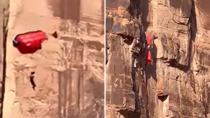 El angustiante momento que paracaidista choca con una roca en Moab, Estados Unidos