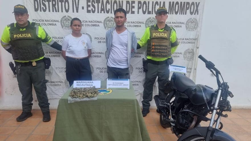 Mompox: Capturan a un hombre y a una mujer transportando marihuana en una moto