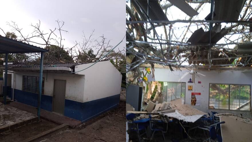 Vientos huracanados causan derribo de un árbol en colegio de Sincelejo generando destrozos y la suspensión de las clases