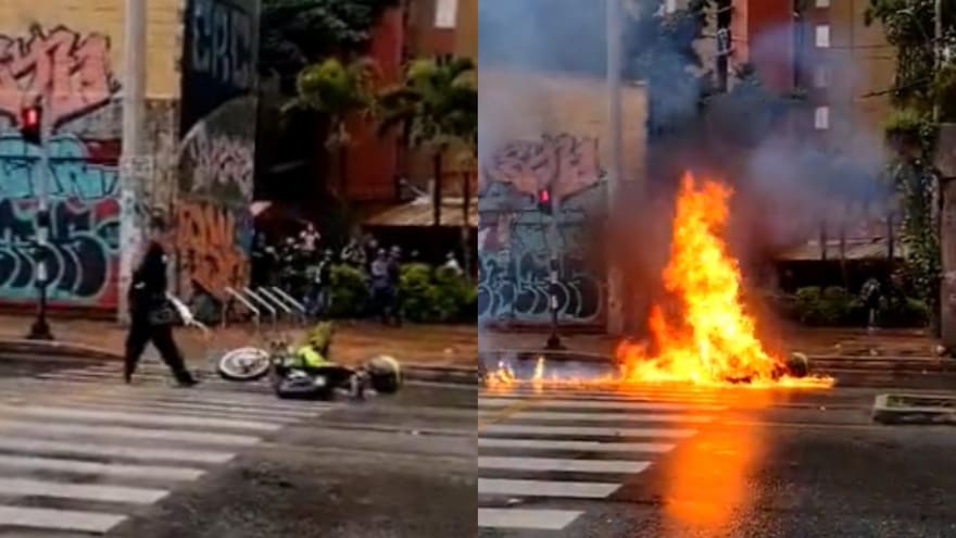 Medellín: Queman moto de la Policía en disturbios en Universidad de Antioquia