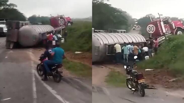 Camión cisterna que transportaba combustible se volcó en vías de Magdalena y fue saqueado
