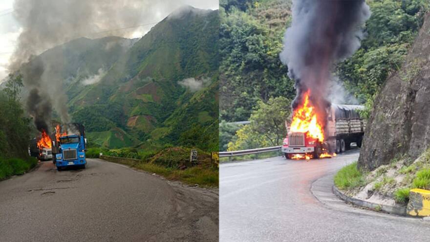 Siete tractomulas quemadas en Norte de Santander en la víaentre Ocaña y Cúcuta