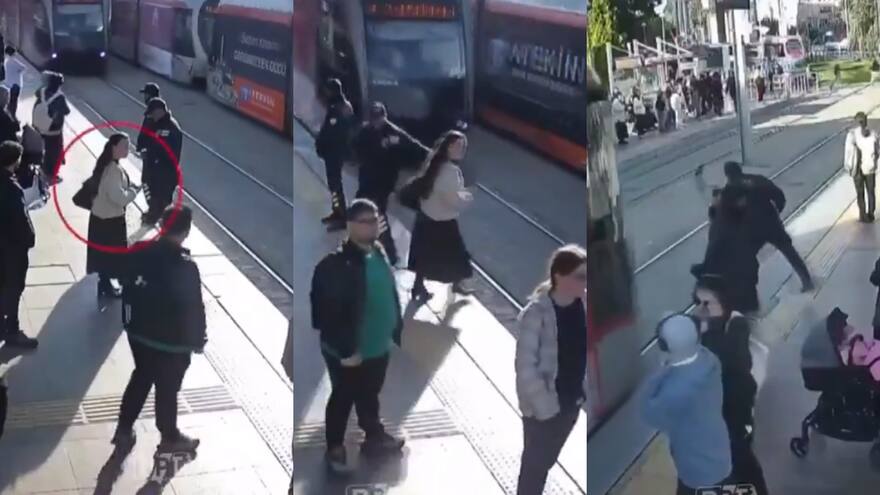 Video: guardia rescata a una joven segundos antes de ser atropellada por un tranvía
