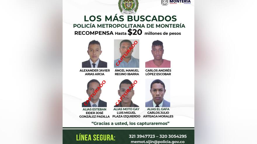 La Policía de Montería lanzó los carteles de los más buscados