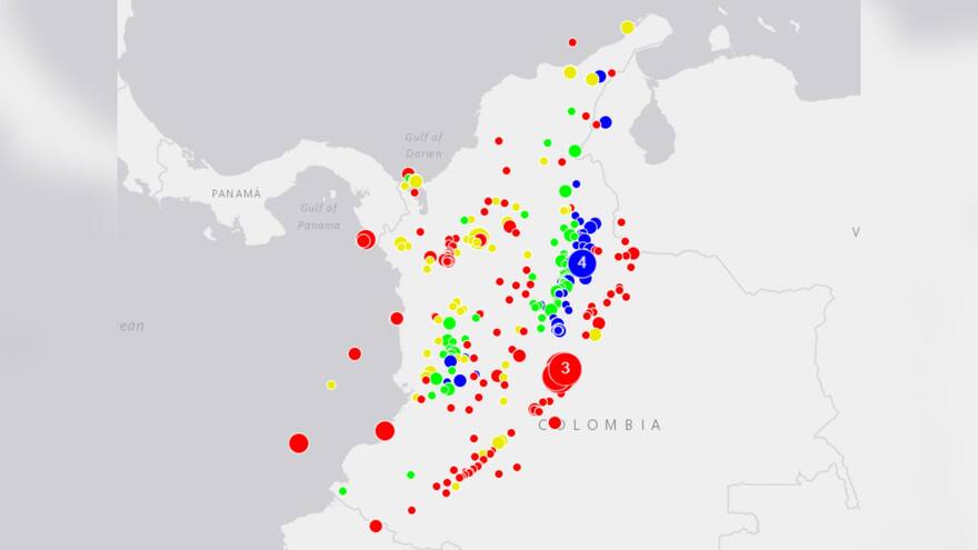 Servicio Geológico Colombiano registró 253 sismos en el país entre el 17 y 18 de agosto