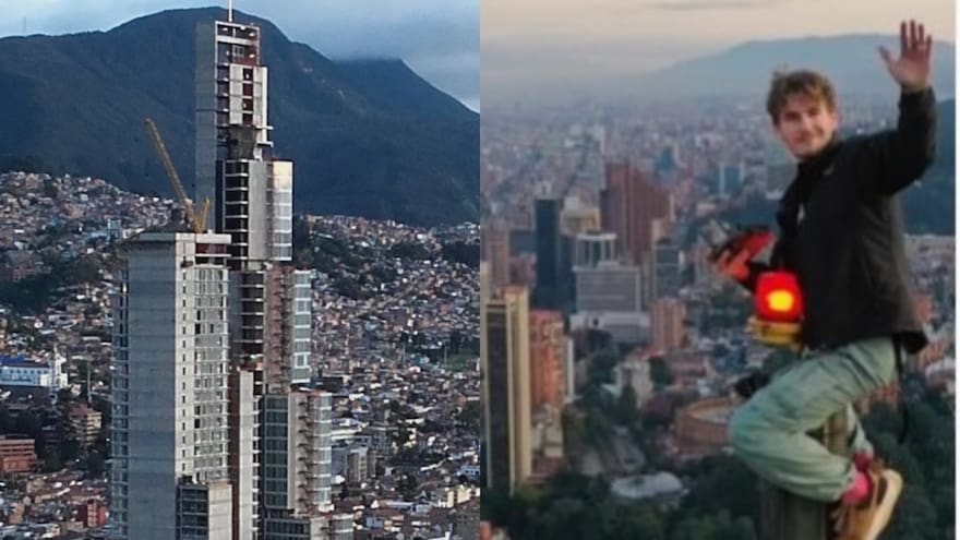 ¡Increíble! Ucraniano subió a la punta del edificio más alto de Colombia