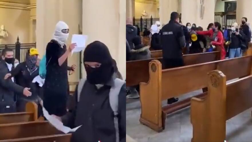 Encapuchados irrumpen en Catedral de Bogotá durante una misa