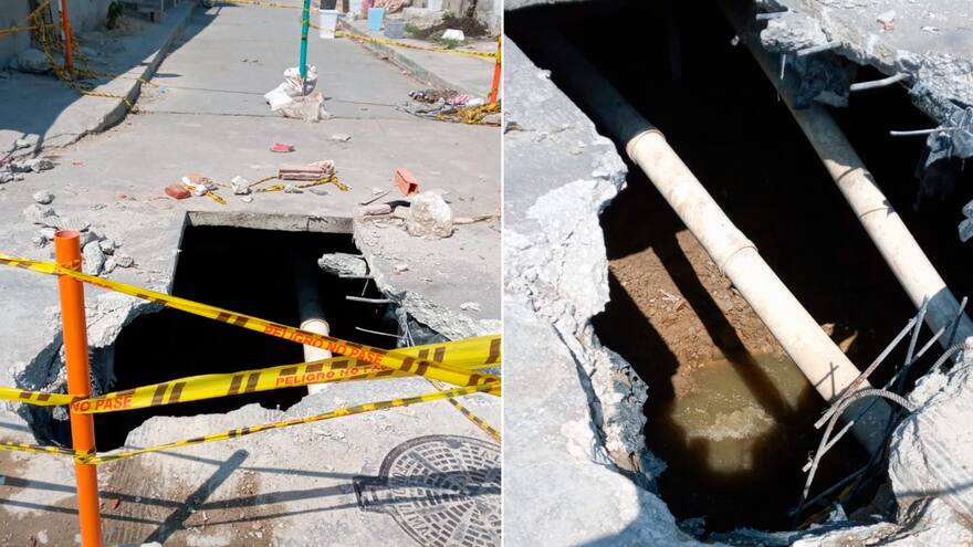 Reportan enorme ‘cráter’ por rotura de tubería en El Bosque