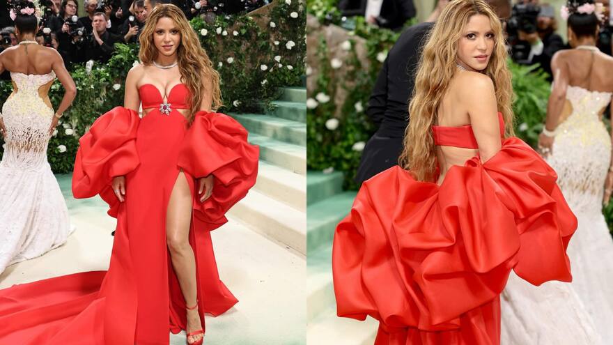 Con un rojo pasión, Shakira debuta en la alfombra de la Met Gala 2024