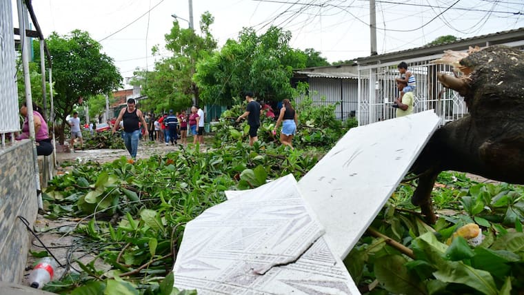 Viviendas destechadas y árboles caídos por fuertes vientos en Nuevo Milenio, Soledad