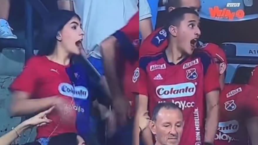 Video: La que parece una pareja se asustó al notar que eran grabados durante partido de Junior contra Medellín