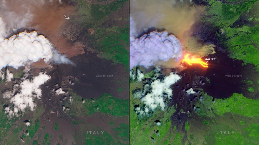 El volcán Etna, el más grande de Italia, entró en erupción generando una nube de lava y cenizas