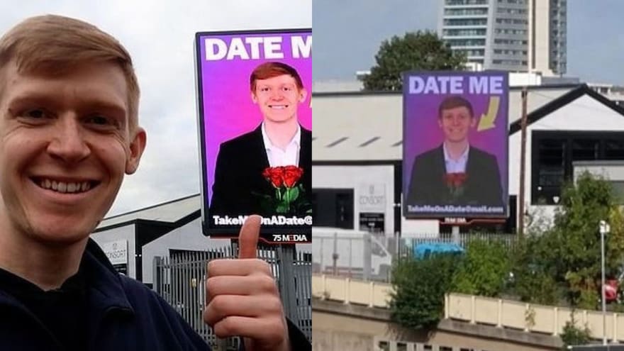 Joven pagó una valla publicitaria para poder encontrar novia, después de no tener éxito con las aplicaciones de citas