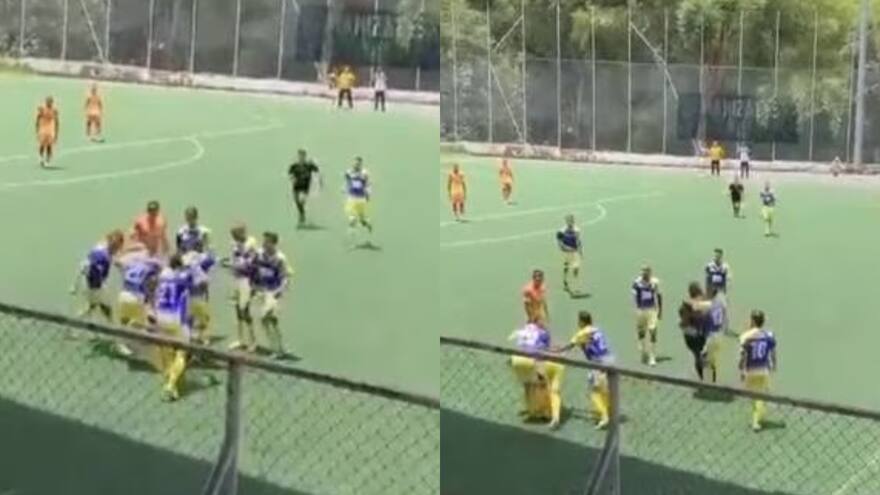 Video: Árbitro terminó noqueado durante partido de fútbol aficionado, en Manizales. Así fue la pelea en el juego