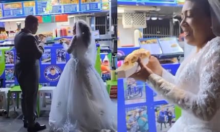Video: pareja de recién casados celebró su boda comiendo perros calientes: “Hay hambre”