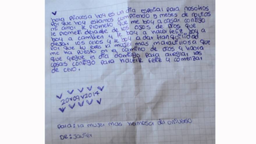 Expareja de joven asesinada le dijo en carta que iba 'a dejar los celos'