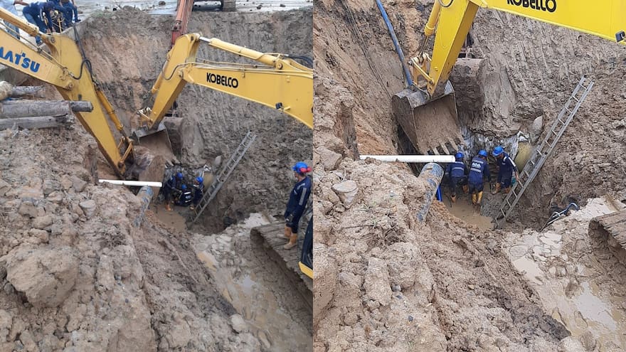 Triple A supera 8 metros de excavación en reparación de tubería en 7 de Abril