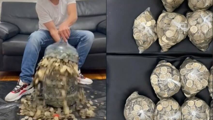 Joven ahorró monedas de $500 y $1000 por 4 años, pero el resultado lo defraudó