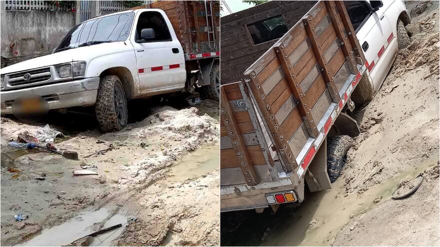 Vehículo quedó atascado en lodo en el barrio La Floresta en Soledad