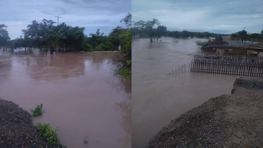 El río Ranchería inunda al barrio Arriba de Riohacha
