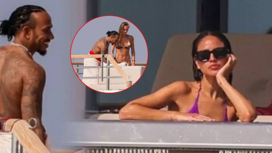 Lewis Hamilton paseó en un yate por Ibiza con la actriz Eiza González y la tenista Jenny Stray Spetalen