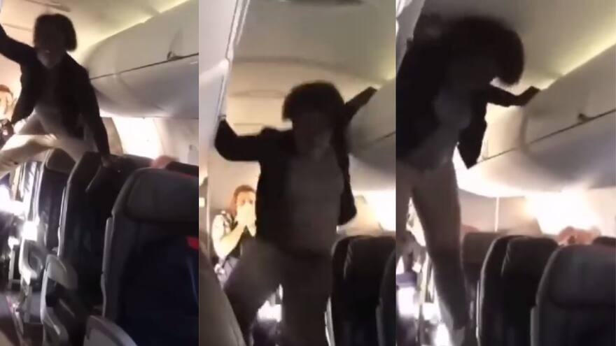 Video viral: mujer parecía poseída en pleno vuelo de avión, al subirse en las sillas y gritar
