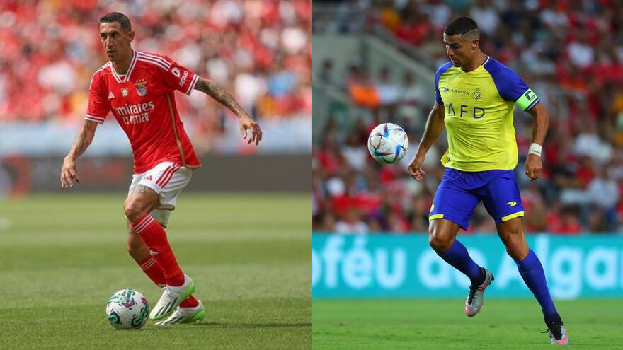 Video: Di María hizo un sombrero a Cristiano Ronaldo y este le respondió con tremenda falta en juego del Al Nassr y Benfica