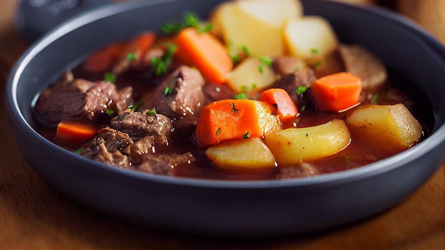 Prepare estofado de carne de res: use vino tinto y decore con cilantro