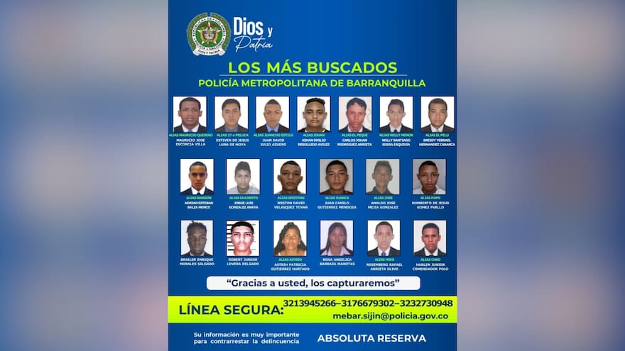 Policía presenta el cartel de los más buscados por homicidio en Barranquilla