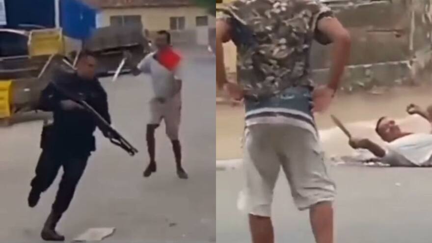 Video: Hombre que perseguía a policías con machete fue neutralizado con un coco, en Brasil