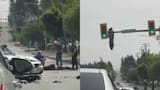Video: motociclista salió volando y su moto terminó colgada de un semáforo tras fuerte choque