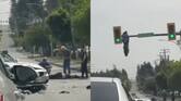 Video: motociclista salió volando y su moto terminó colgada de un semáforo tras fuerte choque